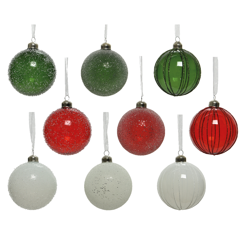 Boule de Noël assortie vert - blanc Ø8 cm