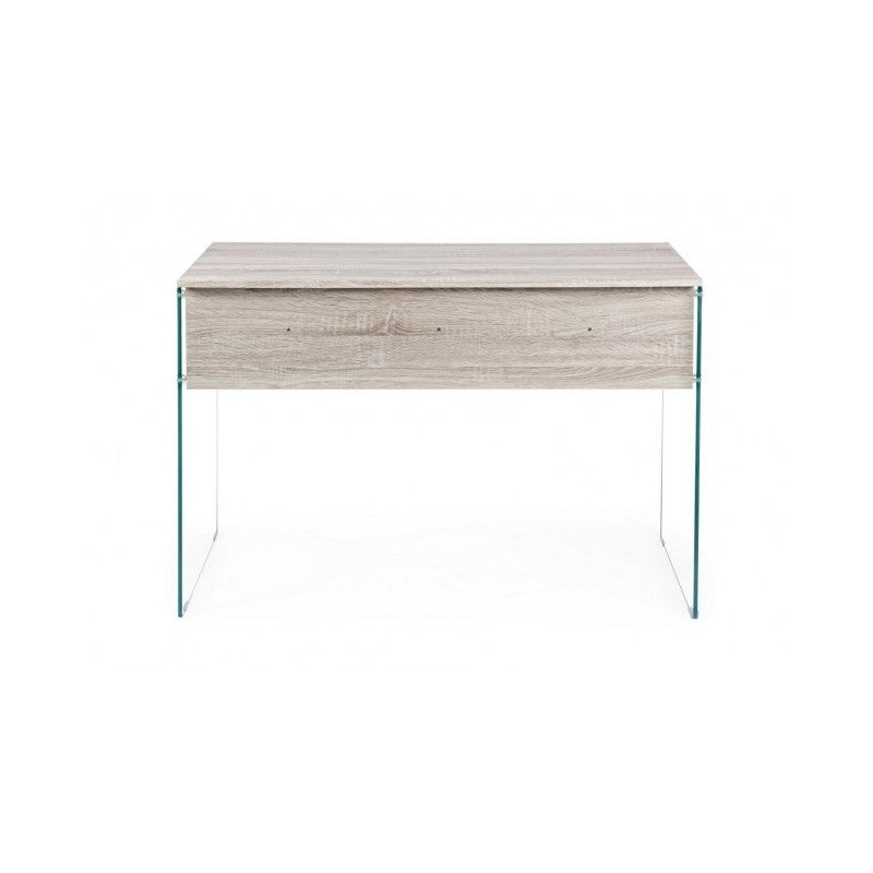 Bureau design Armos en bois naturel 1 tiroir et pieds en verre 110x55x 76h cm