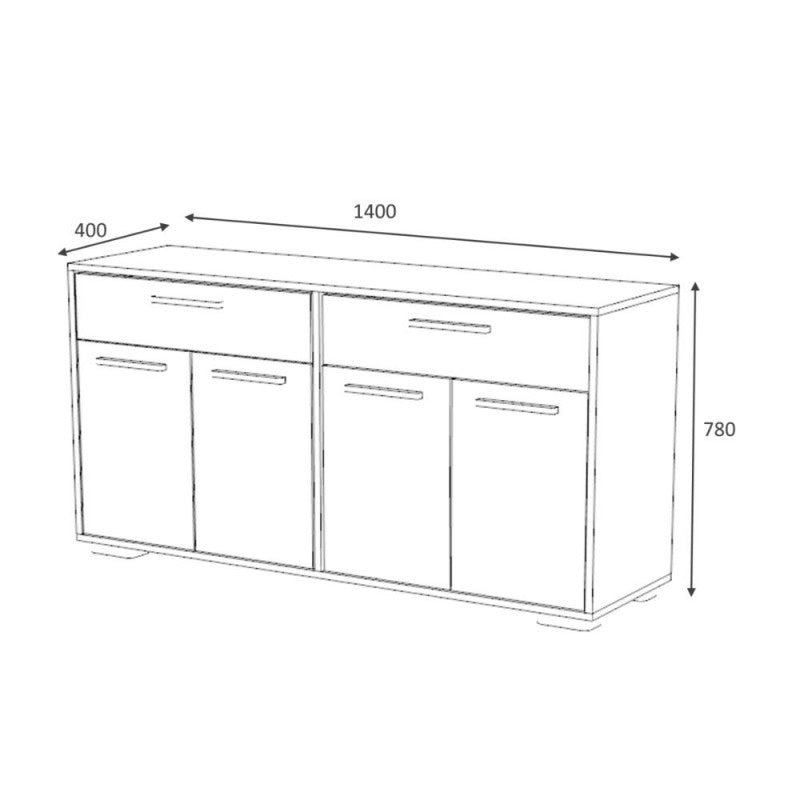 Buffet polyvalent avec quatre portes et deux tiroirs Blanc Gris TRUVA 140x40x h78 cm