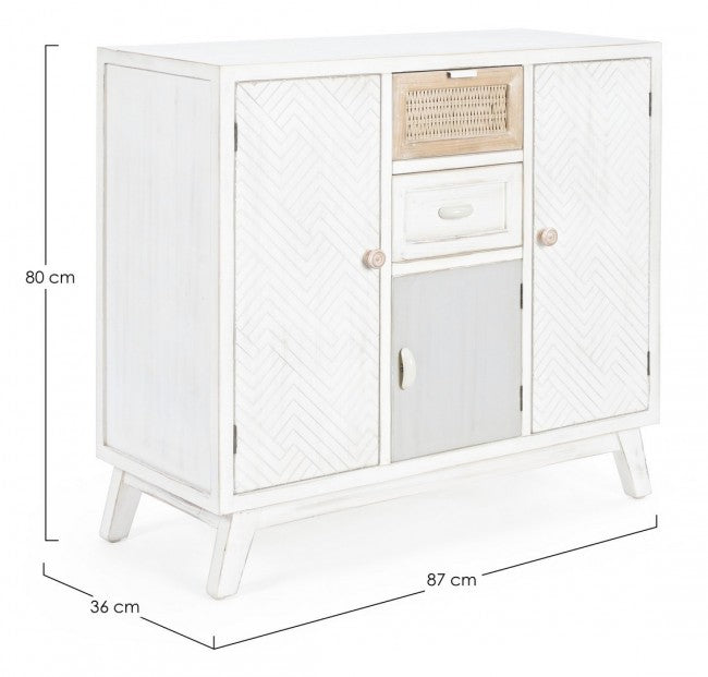 Buffet 3 portes 2 tiroirs en bois blanc CLOTILDE 87x36x h80 cm