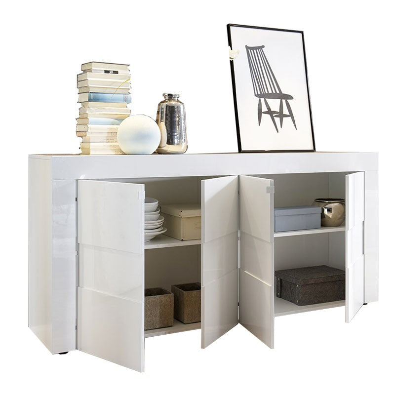 Buffet avec 4 portes grises et structure blanche 181x42xh.84 cm.