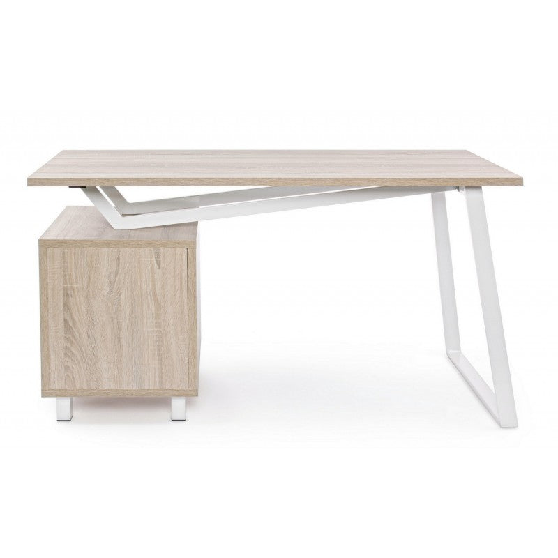 Bureau en bois blanc avec commode Armande 140 x 60 x 76 h cm