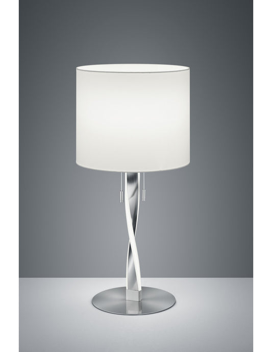 Lampe de table Nandor moderne, abat-jour en tissu blanc nickel, cadre d'éclairage Trio LED