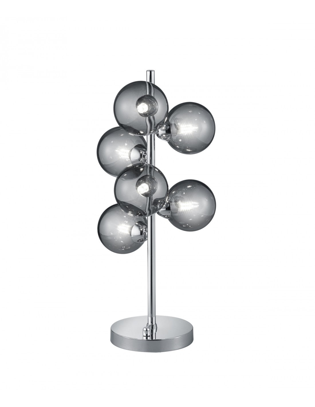 Lampe Chrome Moderne Alicia 6 Sphères en Verre Soufflé Fumé Trio Lighting