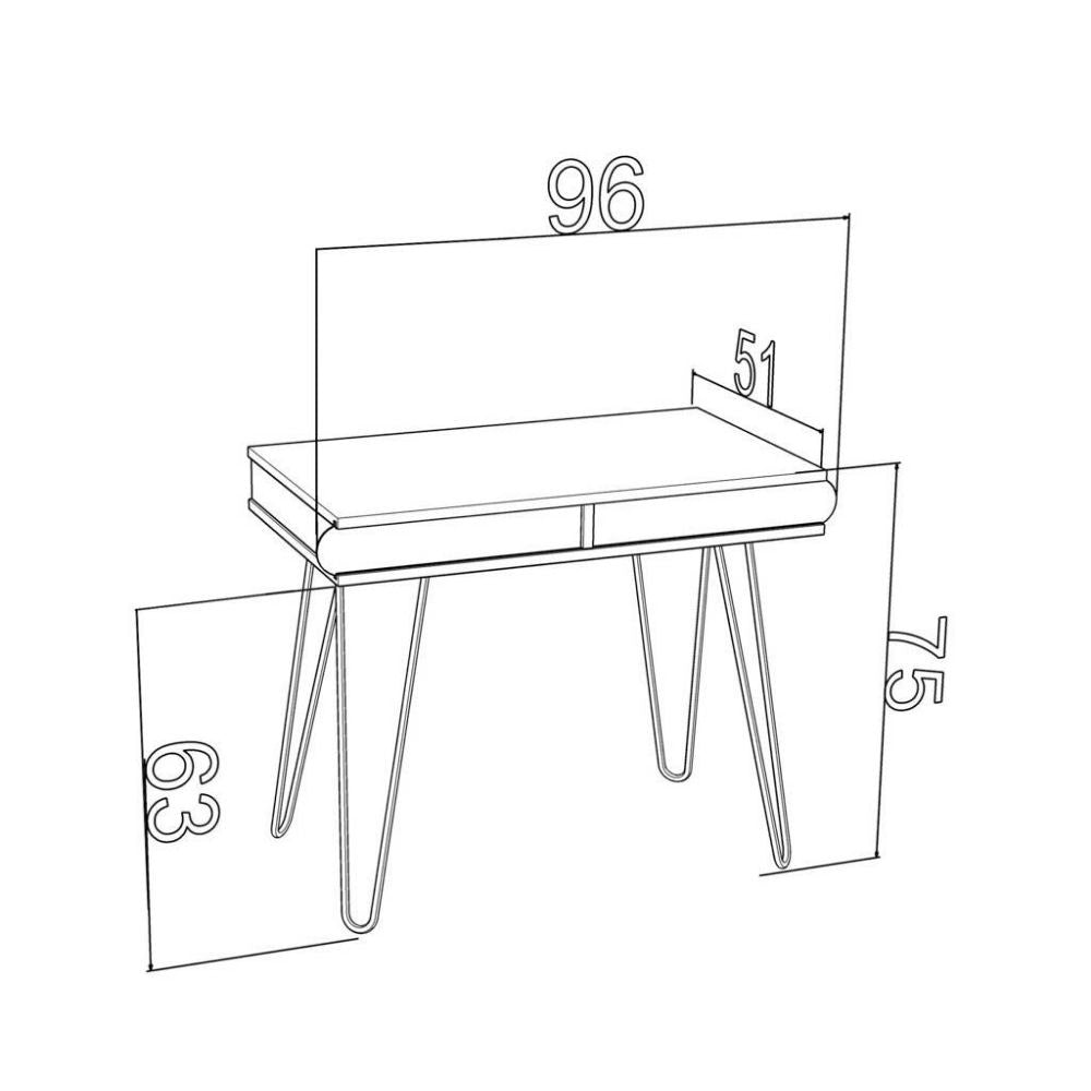 Bureau Ilia avec pieds en métal blanc et plateau en chêne 96x51x75 HMT190642