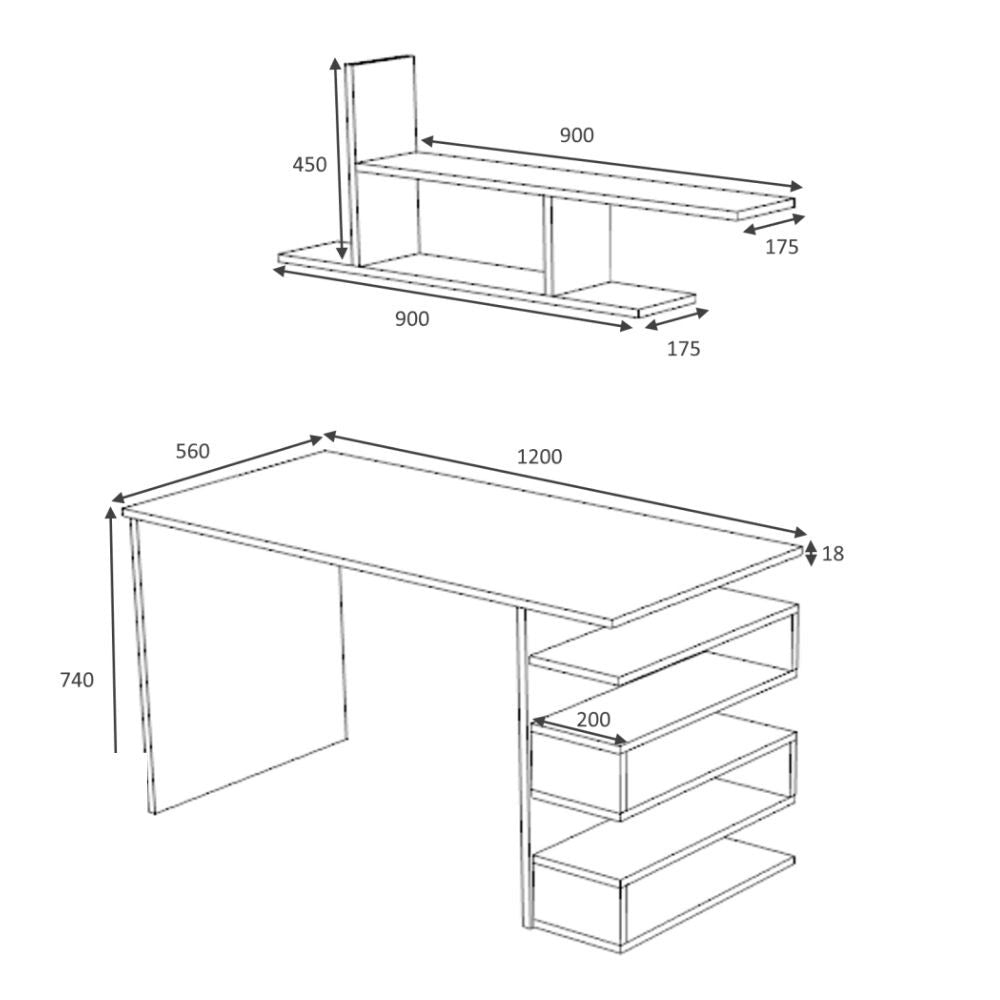 Bureau Mikro en chêne 120x56x74H cm. avec étagère