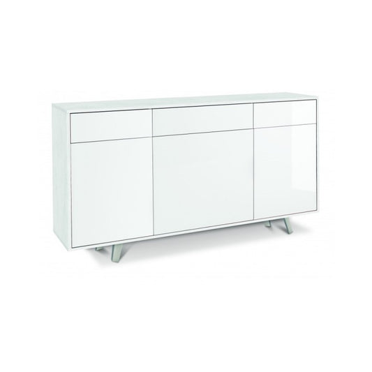 Buffet avec trois portes et trois tiroirs en oxyde blanc brillant 164x41x h92 cm