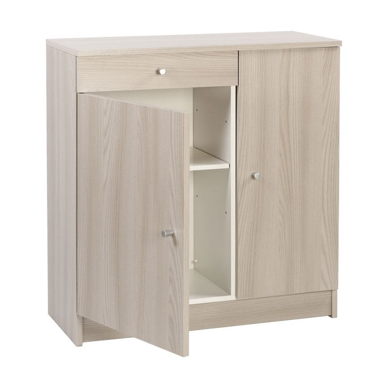 Armoire basse polyvalente avec deux portes et un tiroir en Light Olmo 77x34x h80 cm