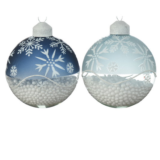 Boule de Noël en verre bleu et bleu clair Ø8cm