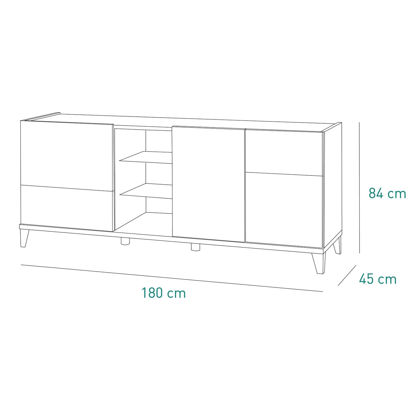 Meuble de rangement bas Vittoria avec 3 portes et 1 compartiment