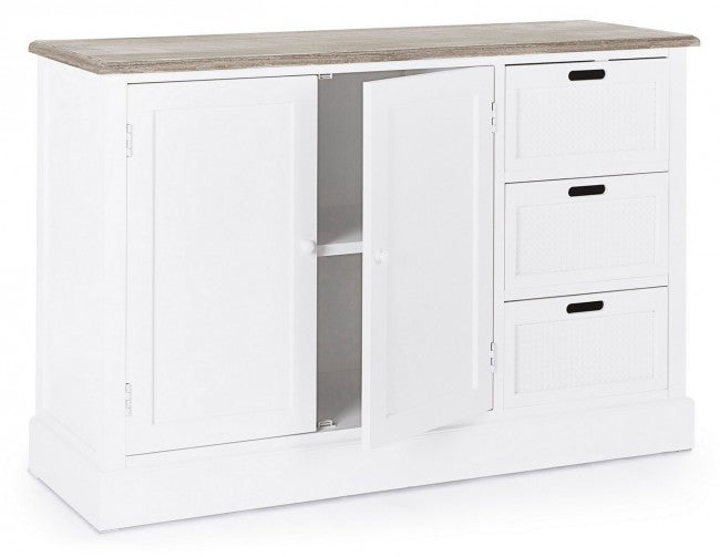 Buffet en MDF blanc avec deux portes et trois tiroirs DOROTEA 123x40x h82 cm