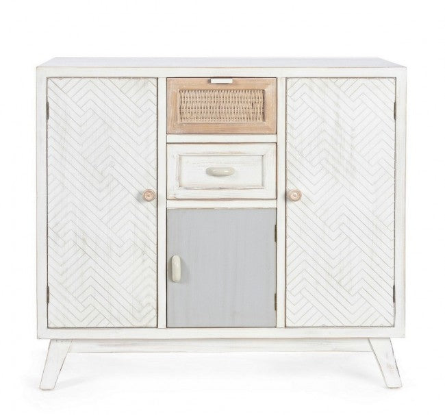 Buffet 3 portes 2 tiroirs en bois blanc CLOTILDE 87x36x h80 cm