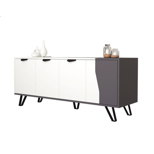 Buffet 4 portes blanc gris 160x45xh.77 cm