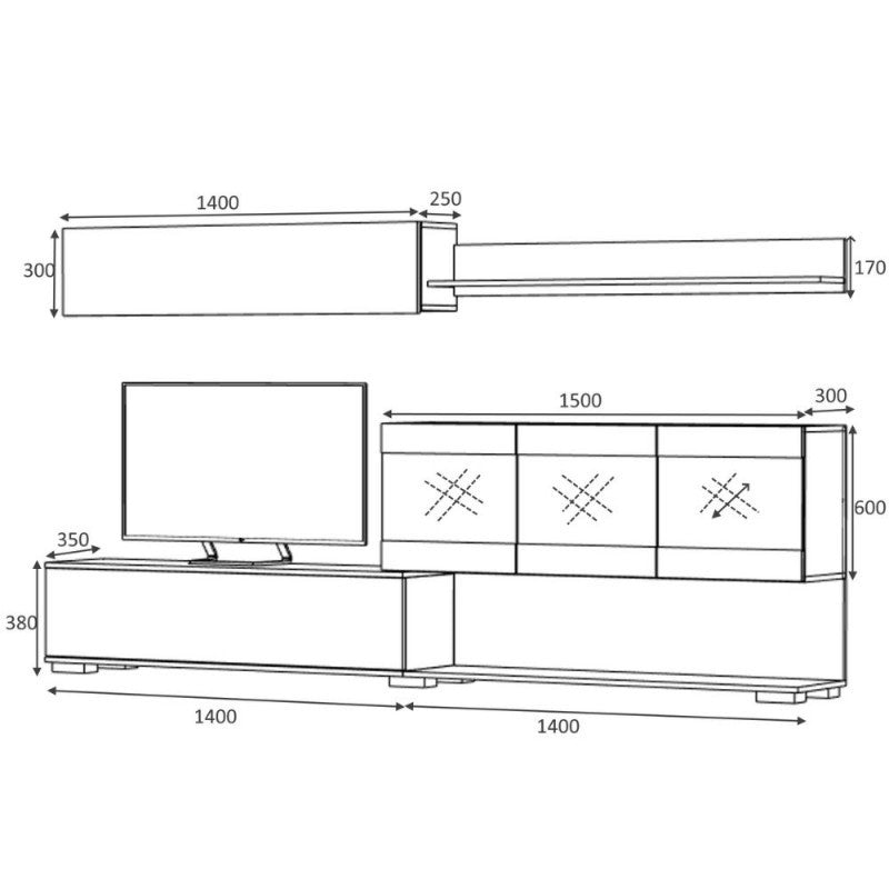 Mur équipé en ciment AKTIF 280x35x h180 cm