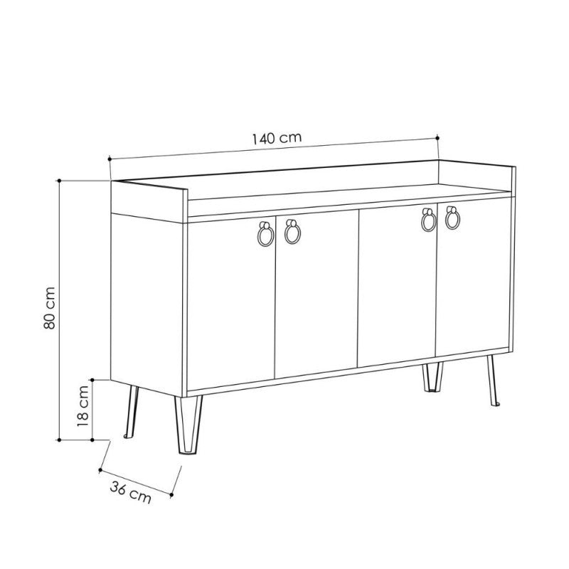 Buffet 4 portes gris tourterelle anthracite 140x36x80 h