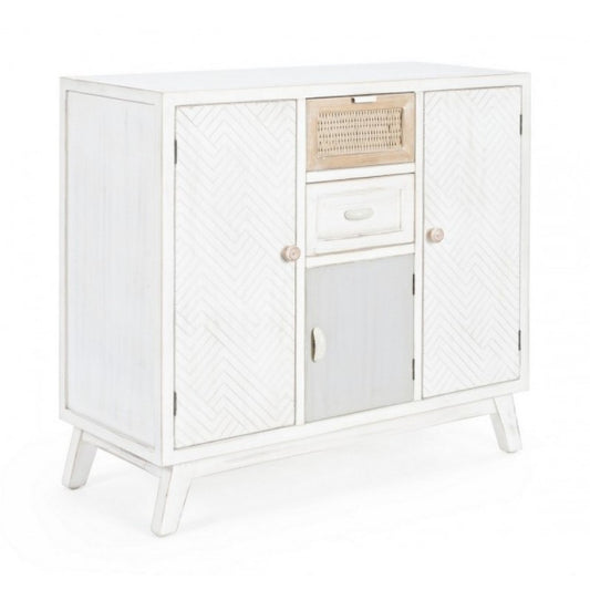 Buffet 3 portes 2 tiroirs en bois blanc CLOTILDE 87x36x h80 cm