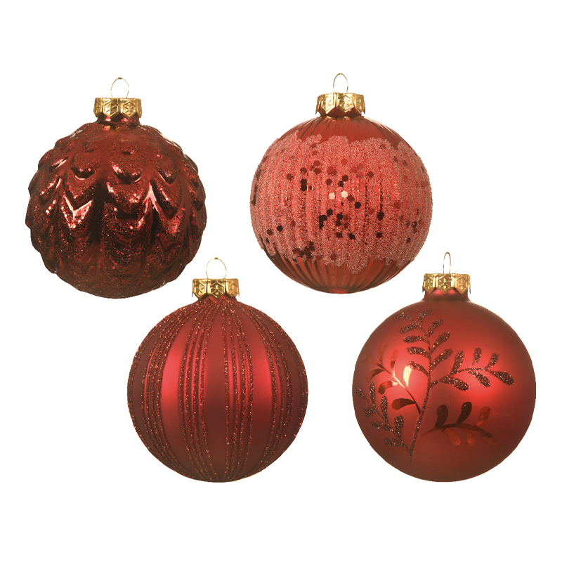 Assortiment de boules de Noël rouge mat brillant Ø8 cm