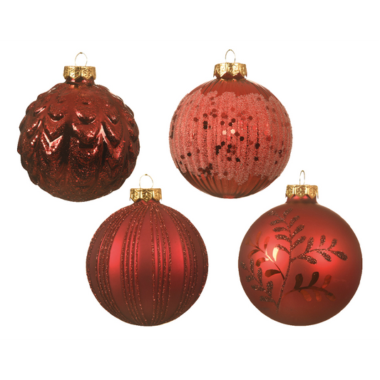 Assortiment de boules de Noël rouge mat brillant Ø8 cm