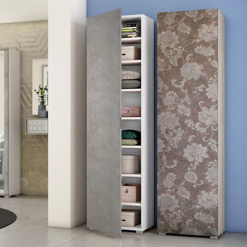 Armoire avec porte sept étagères blanc avec porte en béton