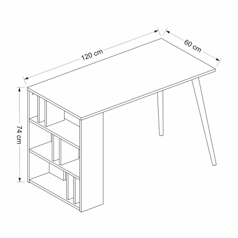 Bureau Pina 120 avec bibliothèque latérale en noyer anthracite