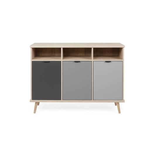 Buffet gris Sonoma à trois compartiments avec pieds surélevés 120 x 40 x 88 h cm