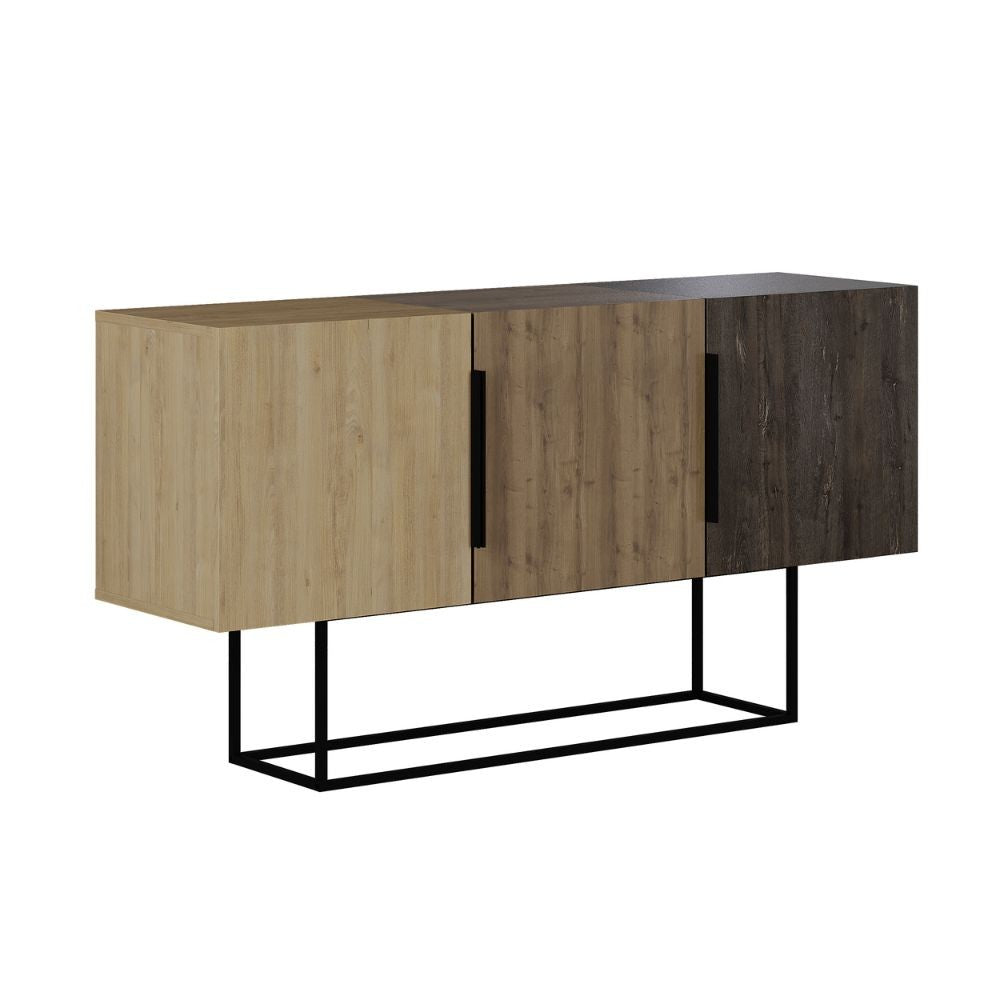 Buffet Tontini 3 portes en chêne noyer et couleur café foncé 150 cm