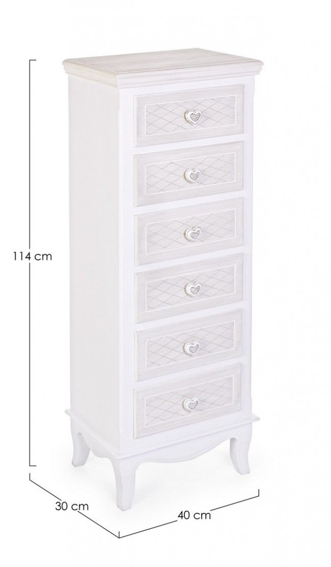 Commode classique 6 tiroirs en bois blanc Charlene