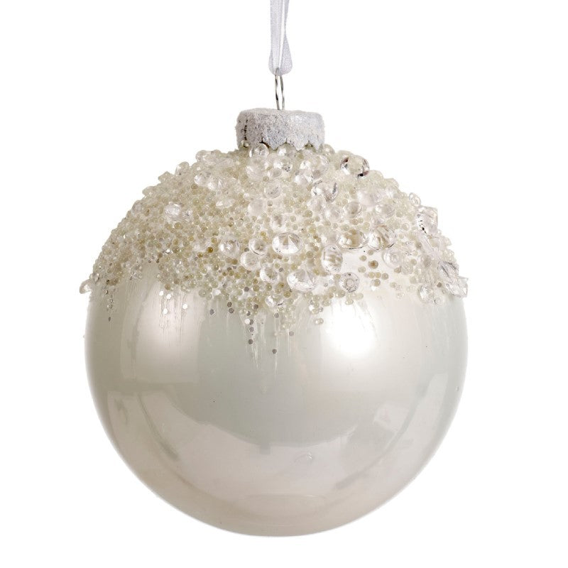 Boules de Noël blanches à paillettes assorties Ø8 cm