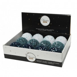 Boule de Noël en Verre Velours Blanc Bleu Perles Assorties 8 cm pcs 1