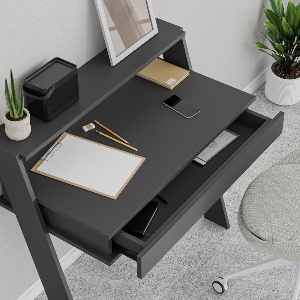 Bureau mural Cowork anthracite avec tiroir 94 cm.