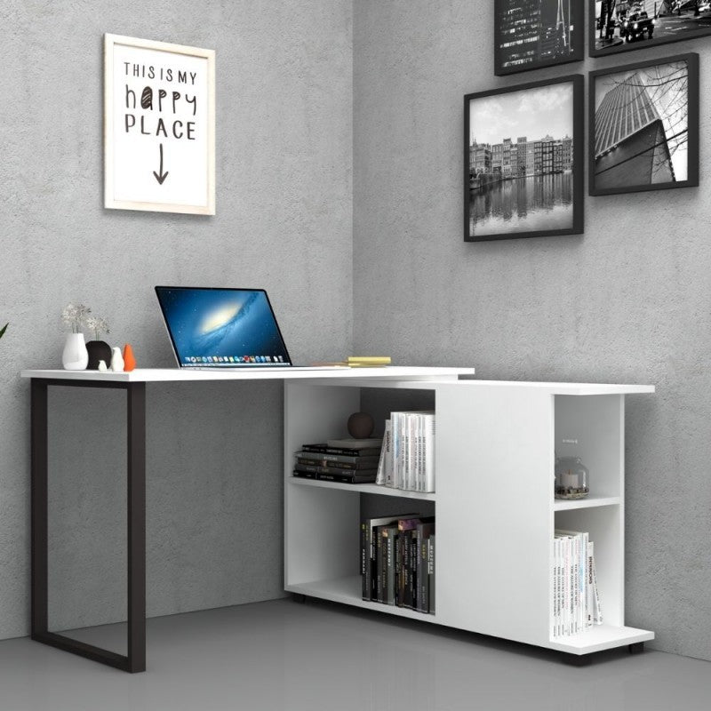 Bureau avec bibliothèque réversible Bianco OSLO 120x60x h74 cm