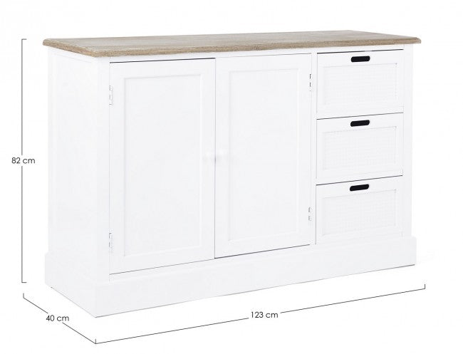 Buffet en MDF blanc avec deux portes et trois tiroirs DOROTEA 123x40x h82 cm