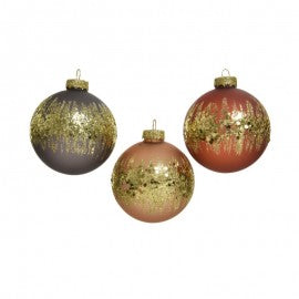 Boule de Noël en verre avec paillettes assorties 8 cm, 1 pièce