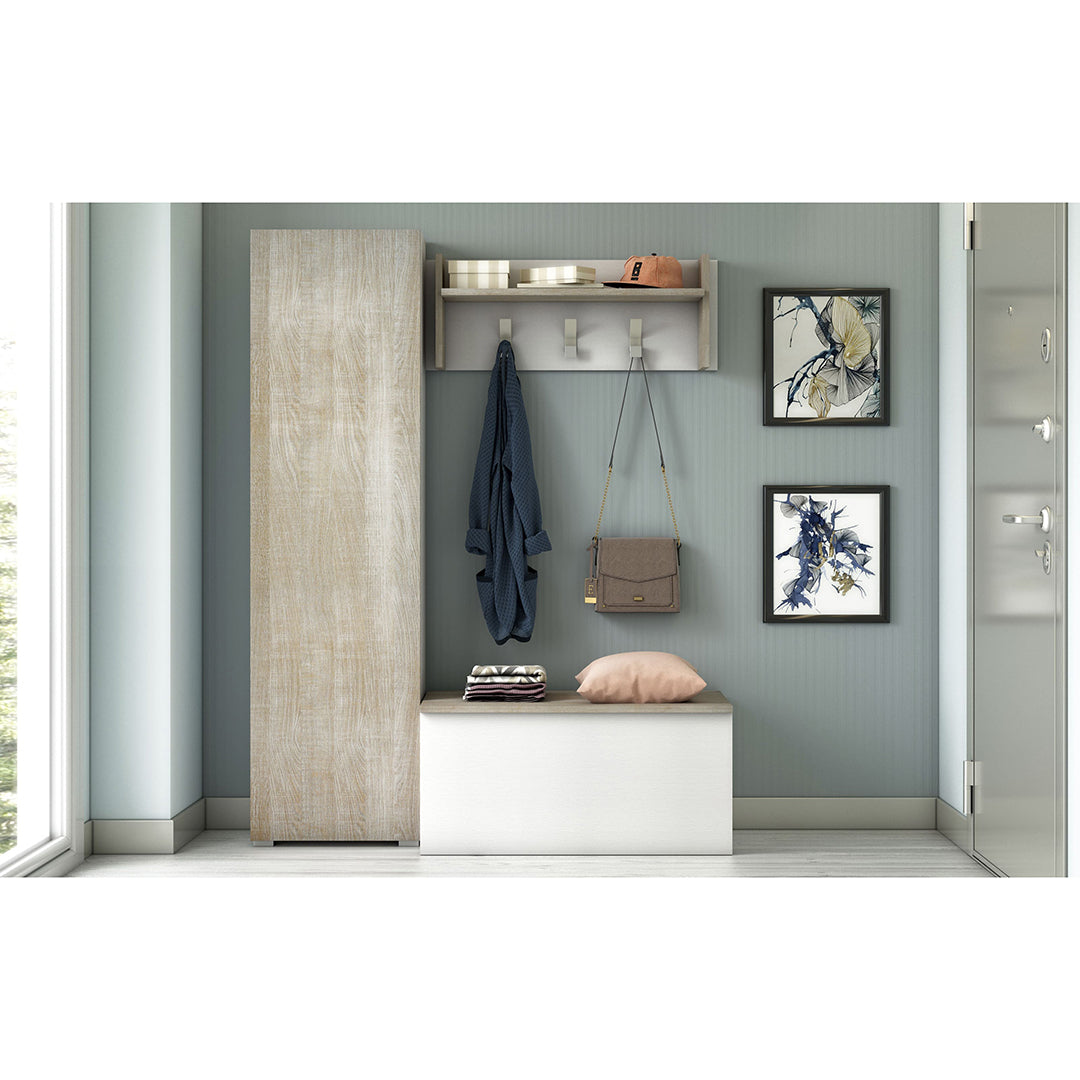 Armoire avec porte sept étagères blanc avec porte en chêne