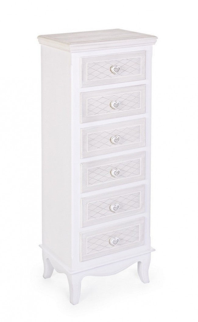 Commode classique 6 tiroirs en bois blanc Charlene