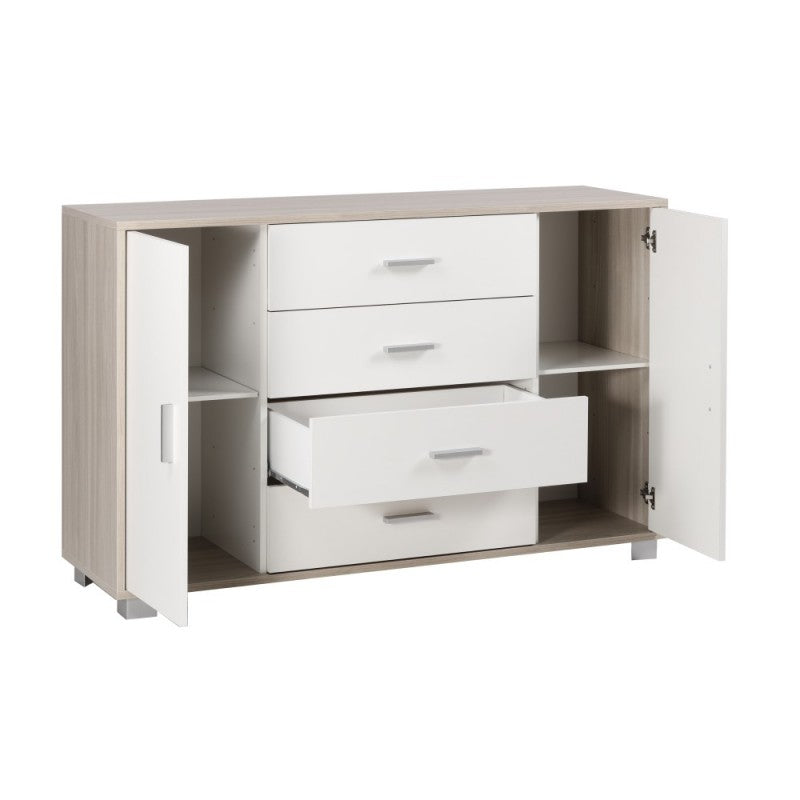 Buffet deux portes et quatre tiroirs Olmo blanc 136x41x h86 cm