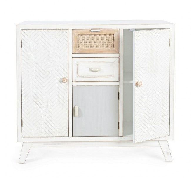 Buffet 3 portes 2 tiroirs en bois blanc CLOTILDE 87x36x h80 cm