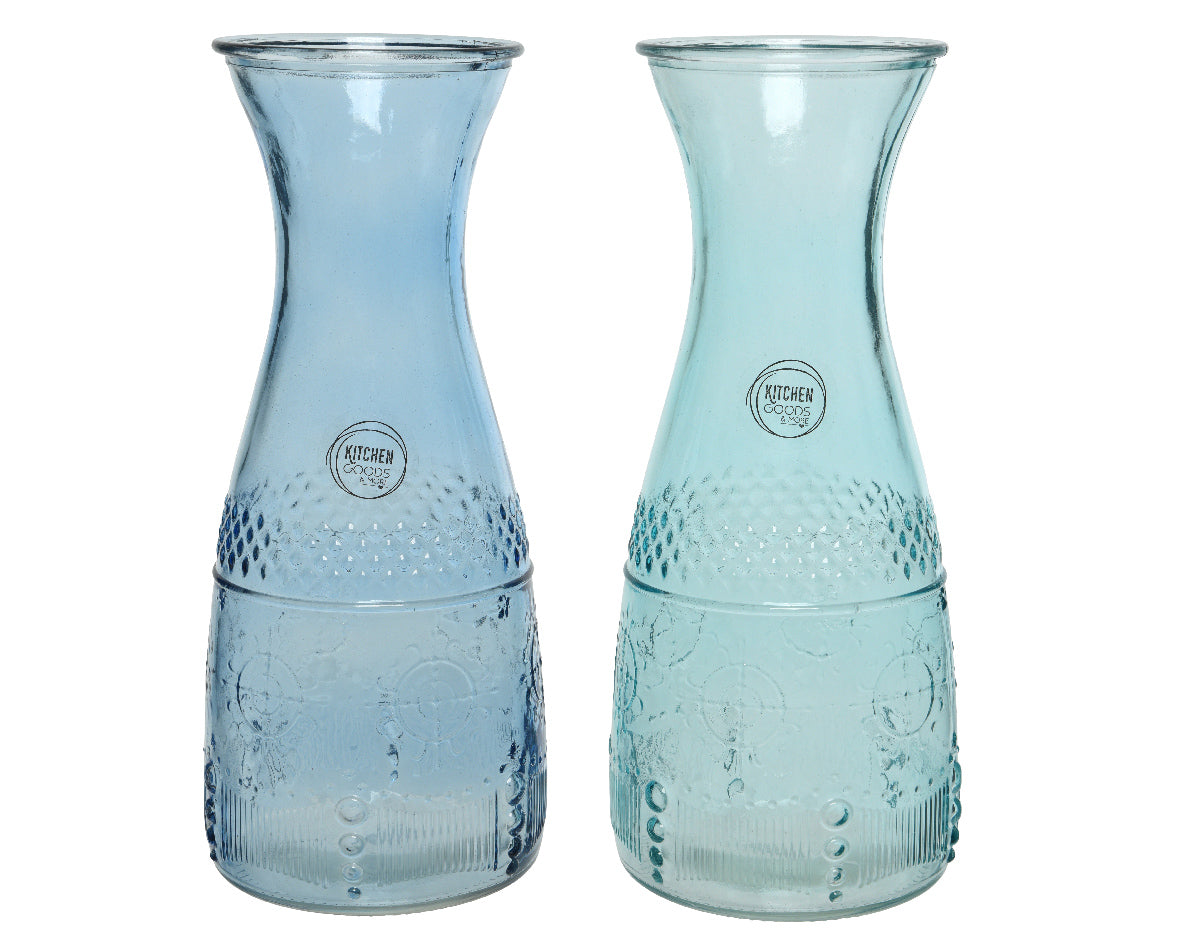 Carafe à eau en verre avec relief en 2 couleurs assorties