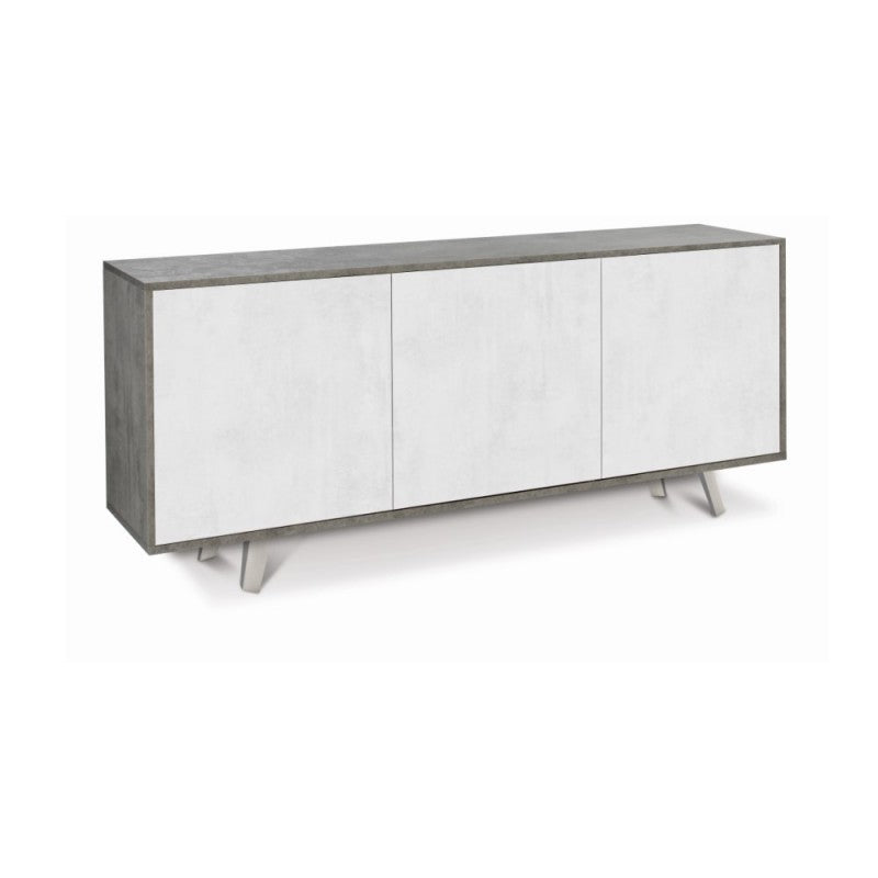 Buffet trois portes en ciment oxyde blanc 177x41x h74 cm