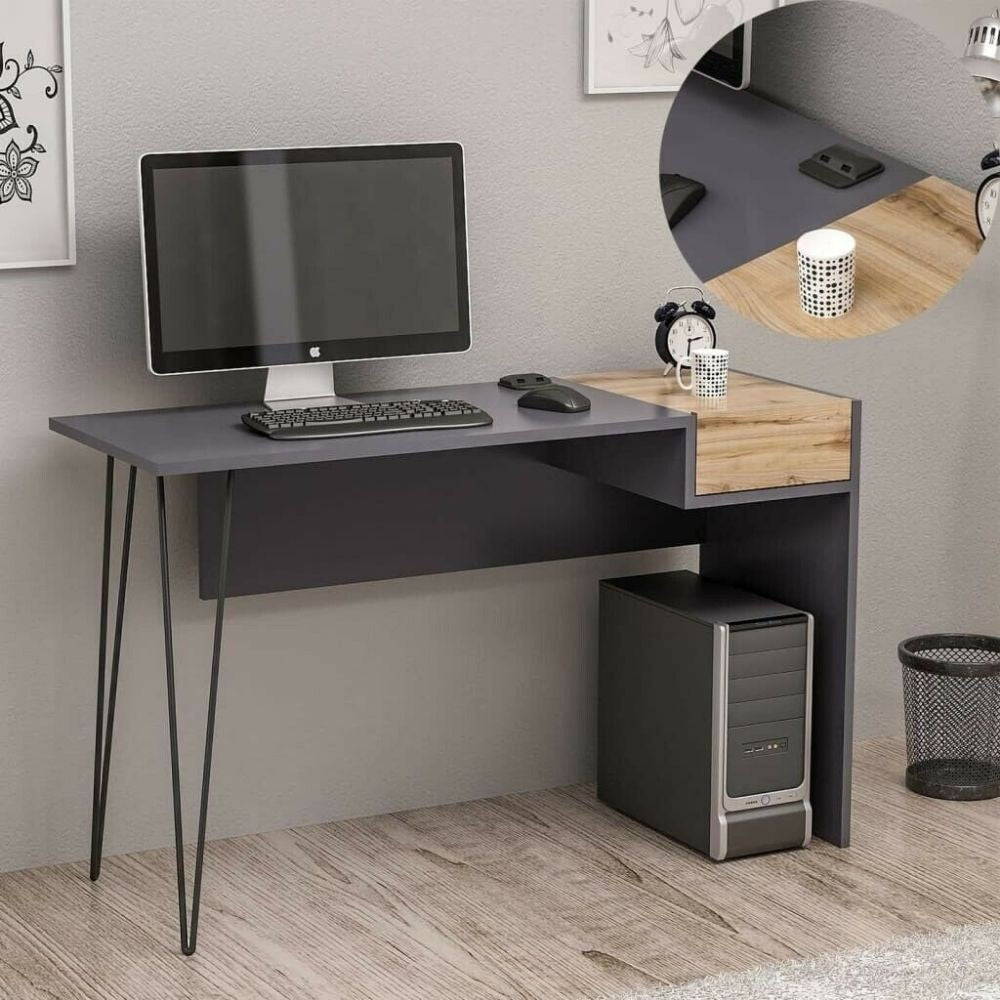 Bureau Candy noyer anthracite ports usb 121x45