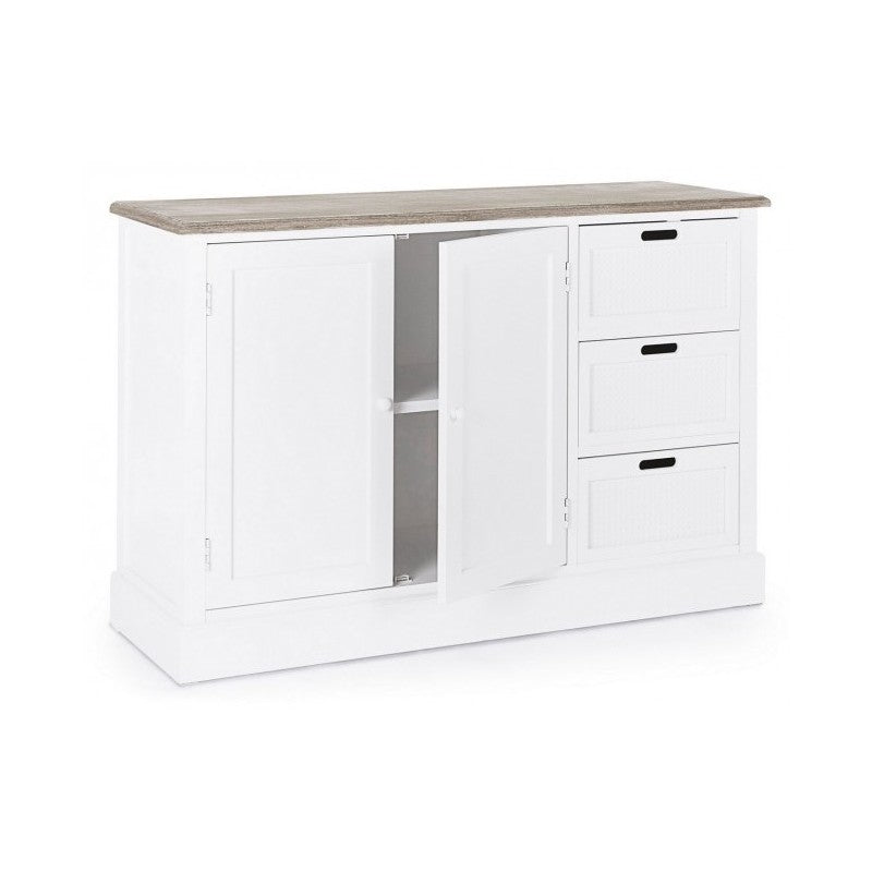 Buffet en MDF blanc avec deux portes et trois tiroirs DOROTEA 123x40x h82 cm