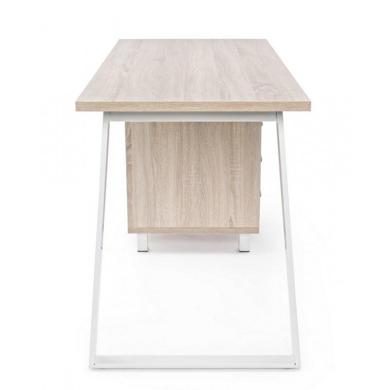 Bureau en bois blanc avec commode Armande 140 x 60 x 76 h cm